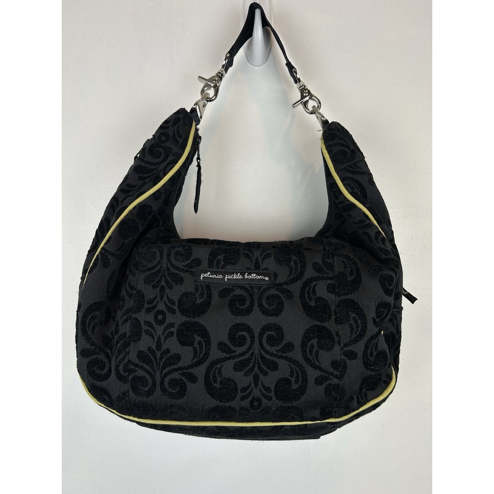 Petunia Pickle Bottom Touring Tote Diaper Bag Black Velvet Burnout Short Strap